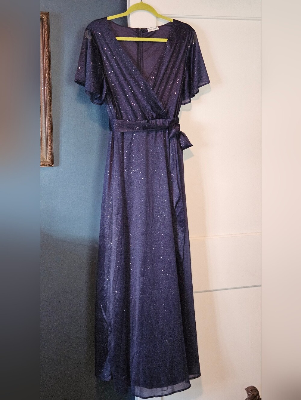Pinup Fashion Formal Gown Elegant Sparkling Navy Maxi Dress Size XL